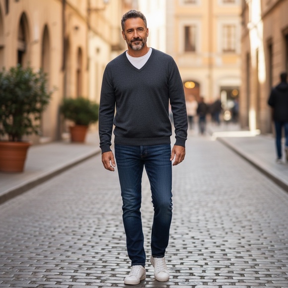 Reserve by Patrick James 100% Cashmere Mens Charcoal Gray Sweater Pull over - Picture 3 of 8